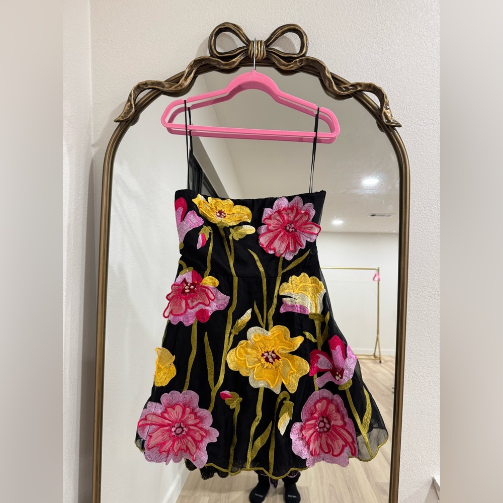 NEW Anthropologie Strapless Floral Organza Mini Dress - Picture 3 of 5